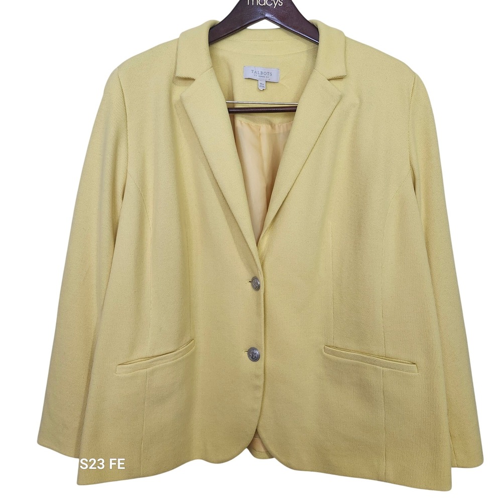 Talbots Blazer Women's 18W Yellow Nautical Anchor Button Textured Knit Jacket